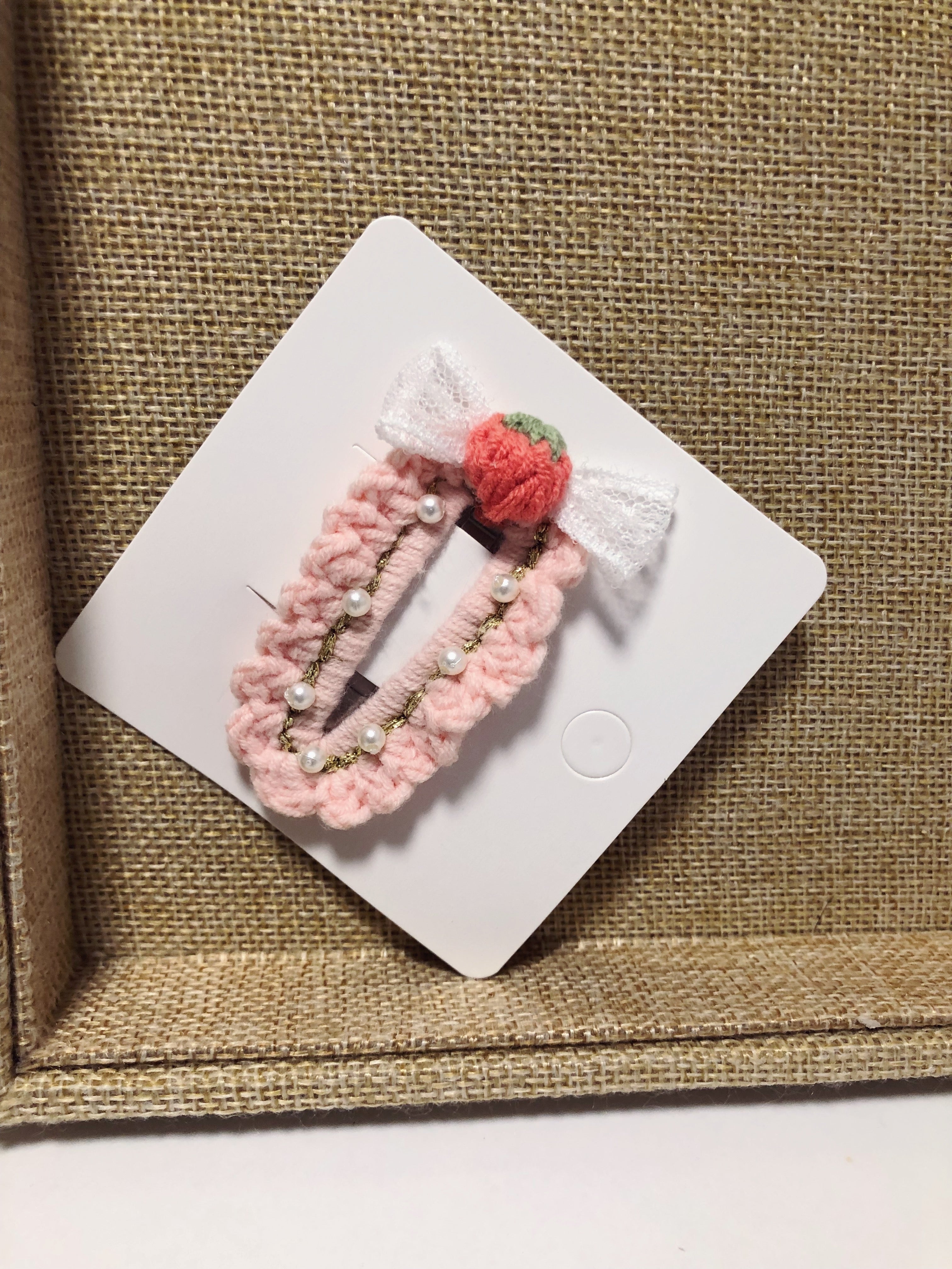 Crochet/Handmade Hair Clips/Hairpin -Pink Strawberries