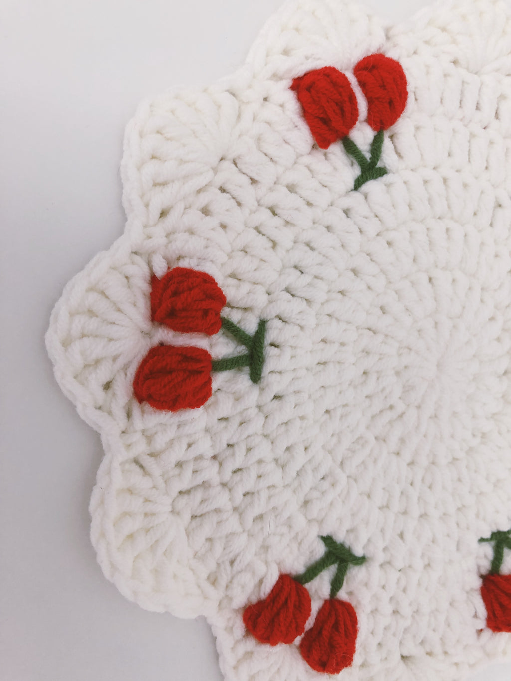 Crochet coaster/cup mat/doily - Mini Cherries