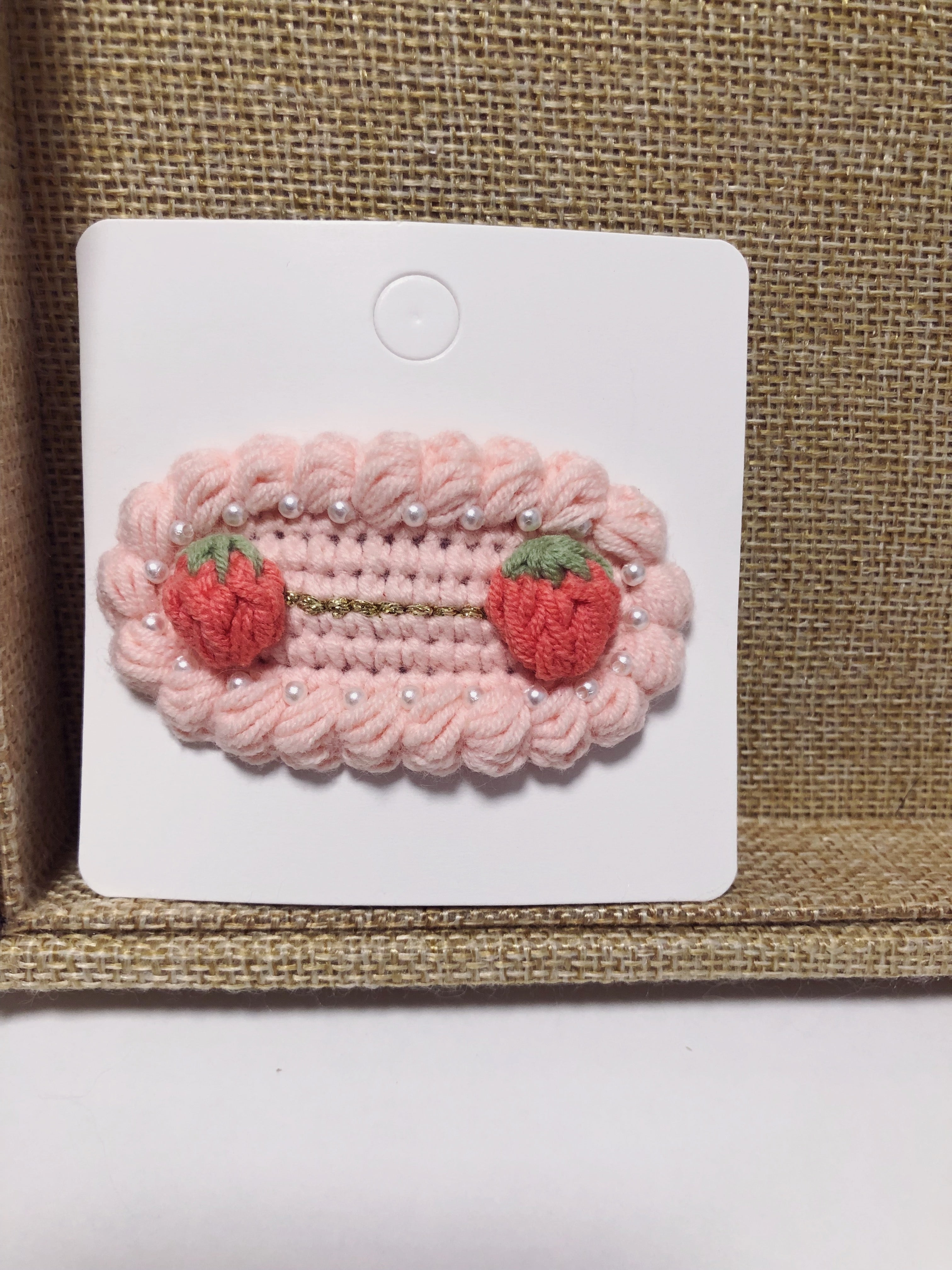 Crochet/Handmade Hair Clips/Hairpin -Pink Strawberries