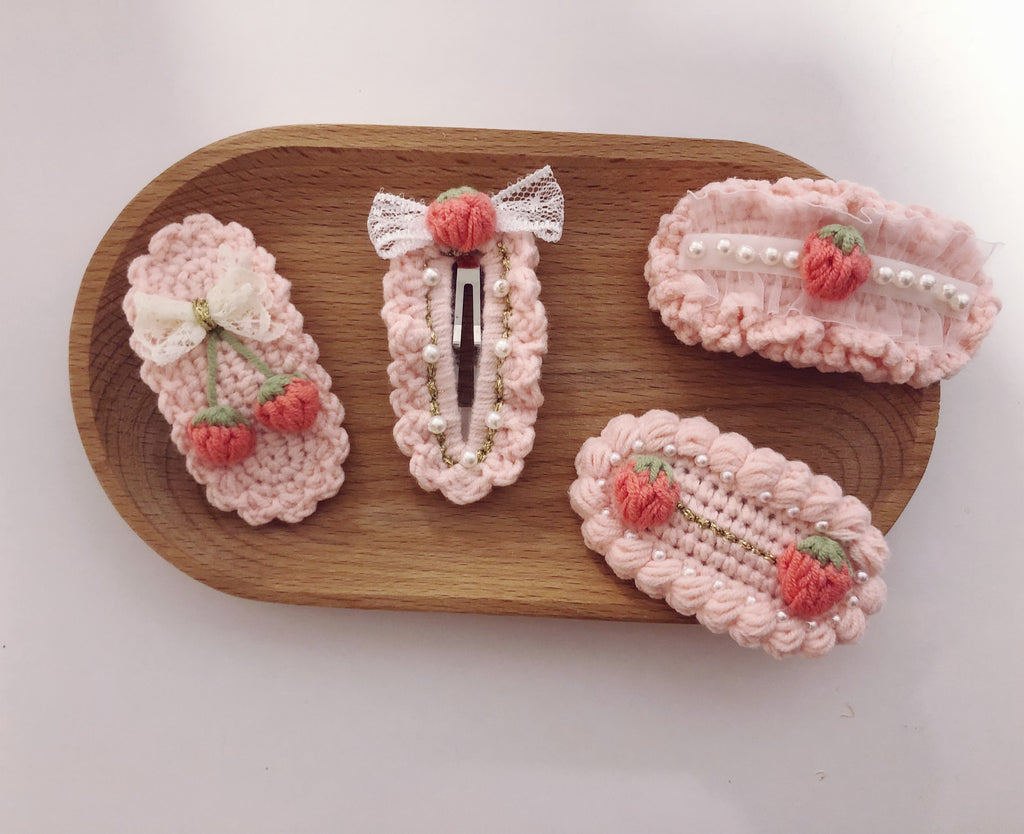 Crochet/Handmade Hair Clips/Hairpin -Pink Strawberries