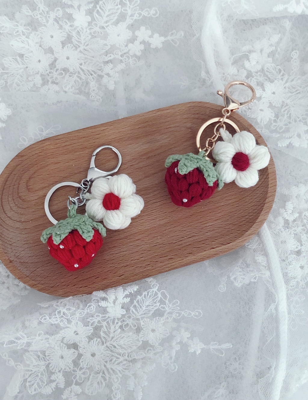 Crochet Keychain - Strawberry with Little Pearl -Handmade