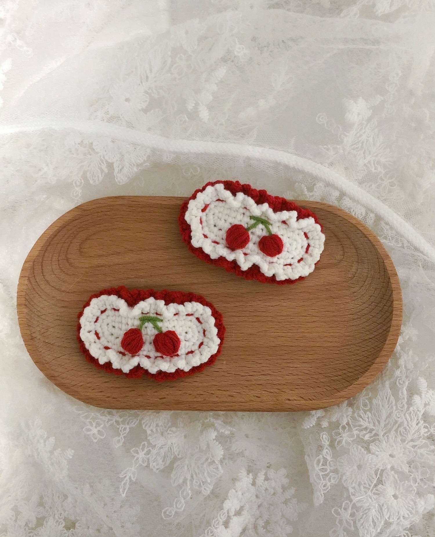 Crochet/Handmade Hair Clips/Hairpin -Vintage Cherry