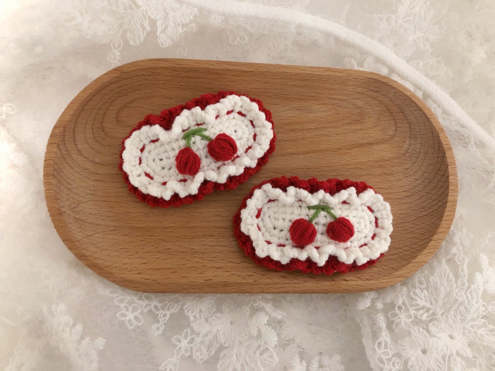 Crochet/Handmade Hair Clips/Hairpin -Vintage Cherry