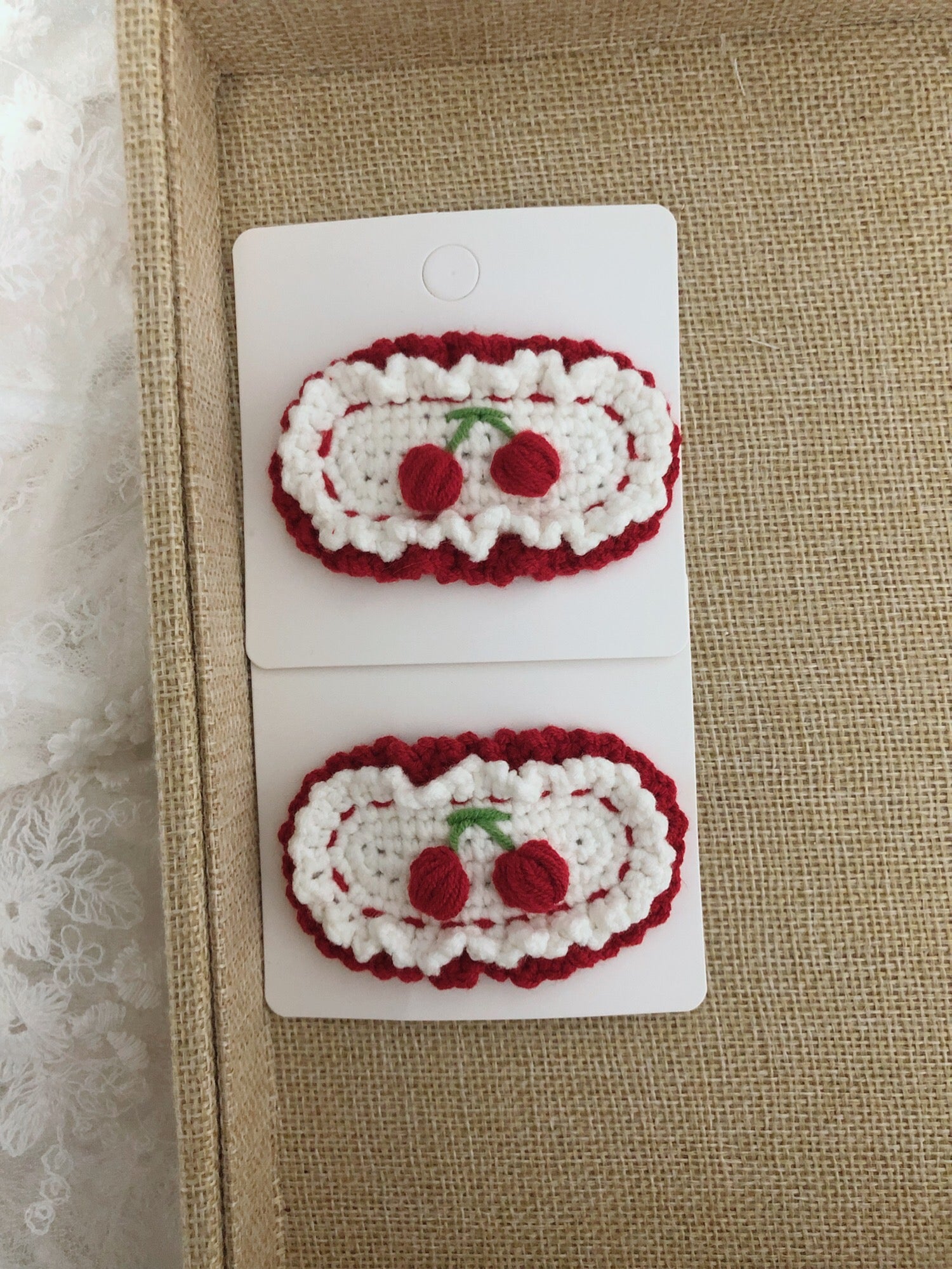 Crochet/Handmade Hair Clips/Hairpin -Vintage Cherry