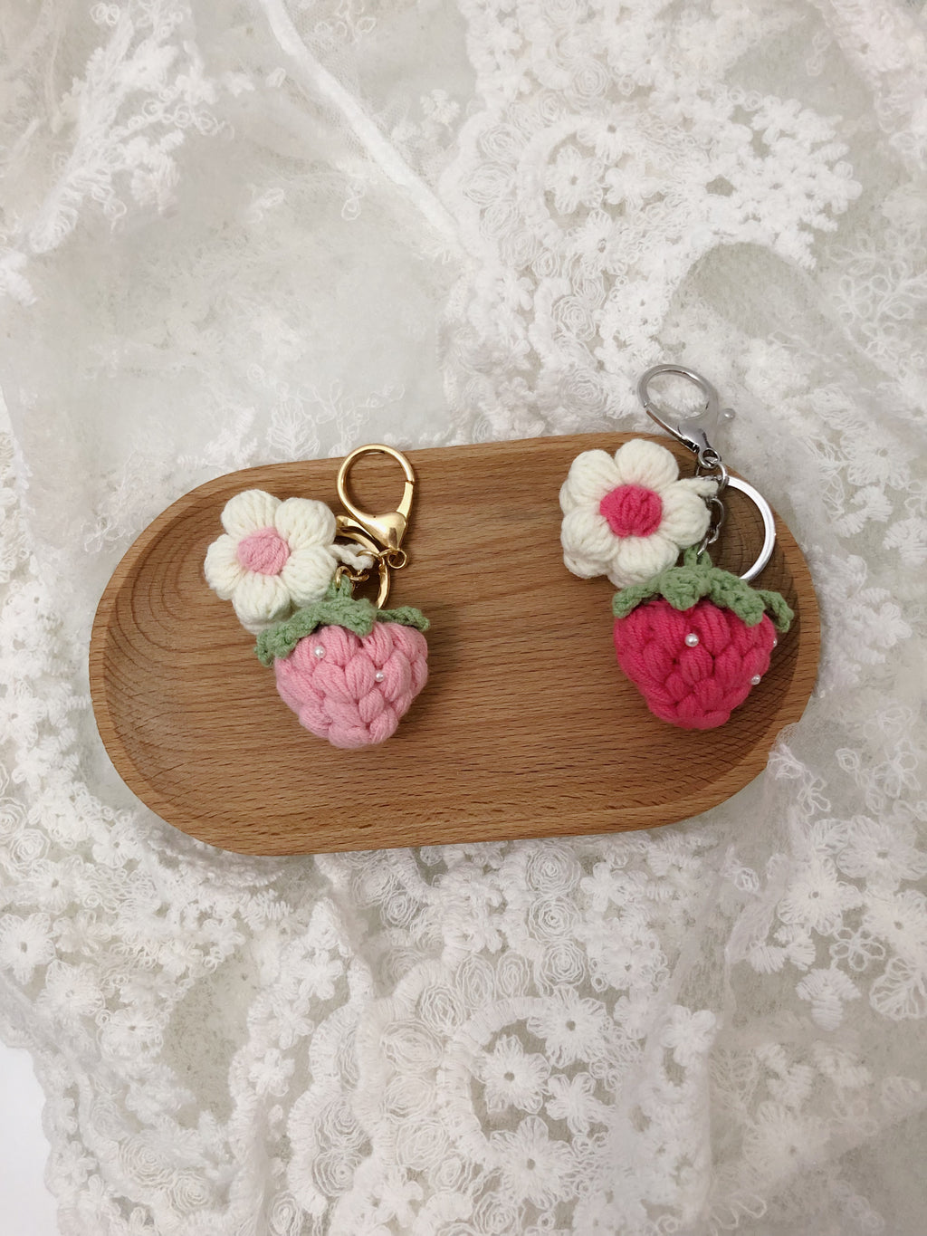 Crochet Keychain - Strawberry with Little Pearl -Handmade