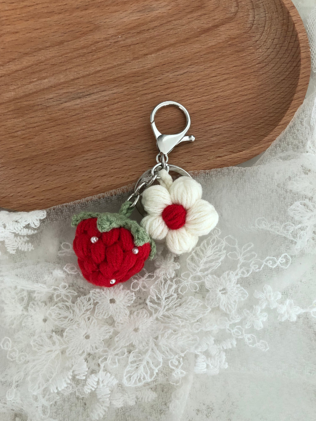 Crochet Keychain - Strawberry with Little Pearl -Handmade