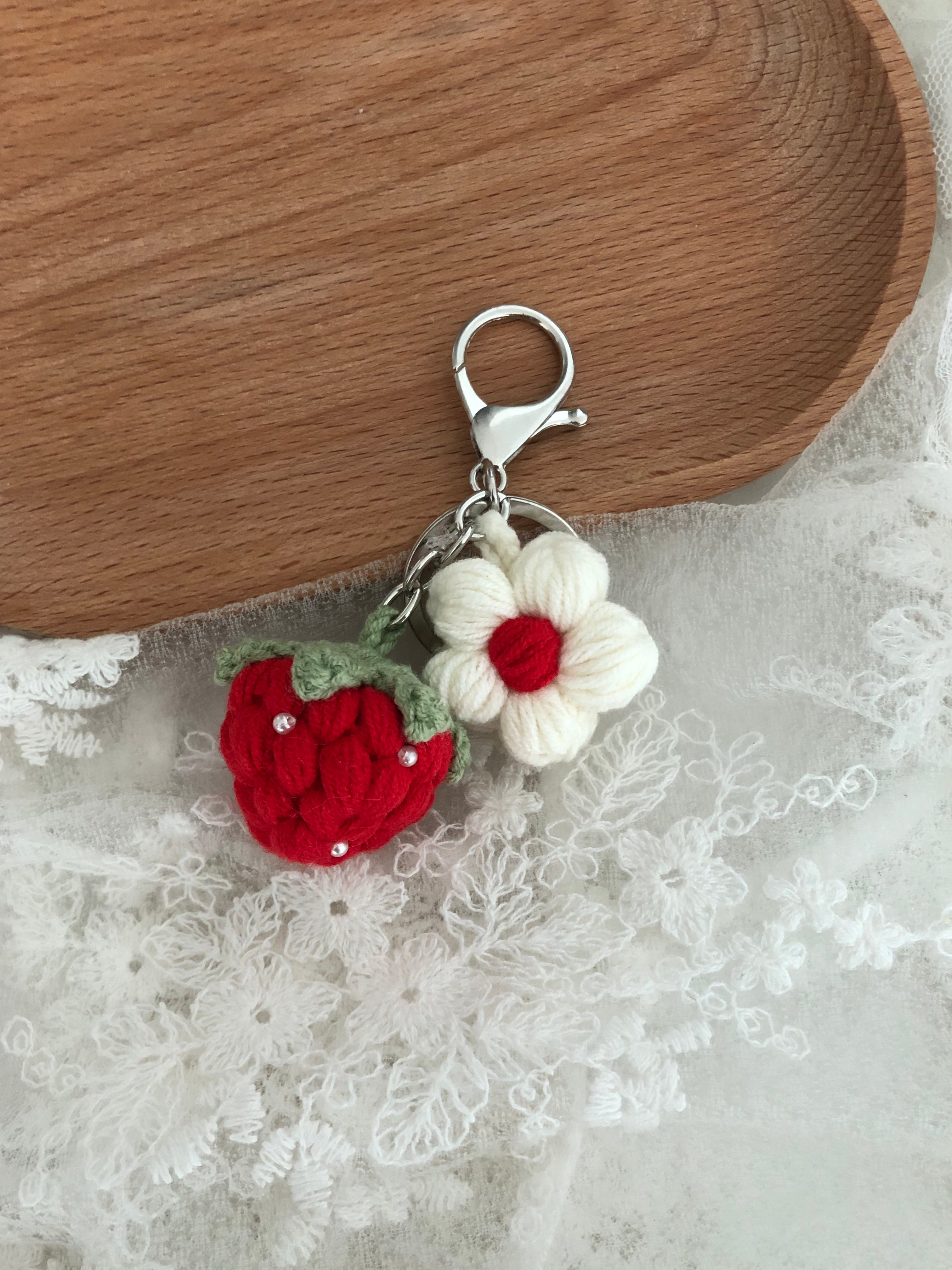 Crochet Keychain - Strawberry with Little Pearl -Handmade