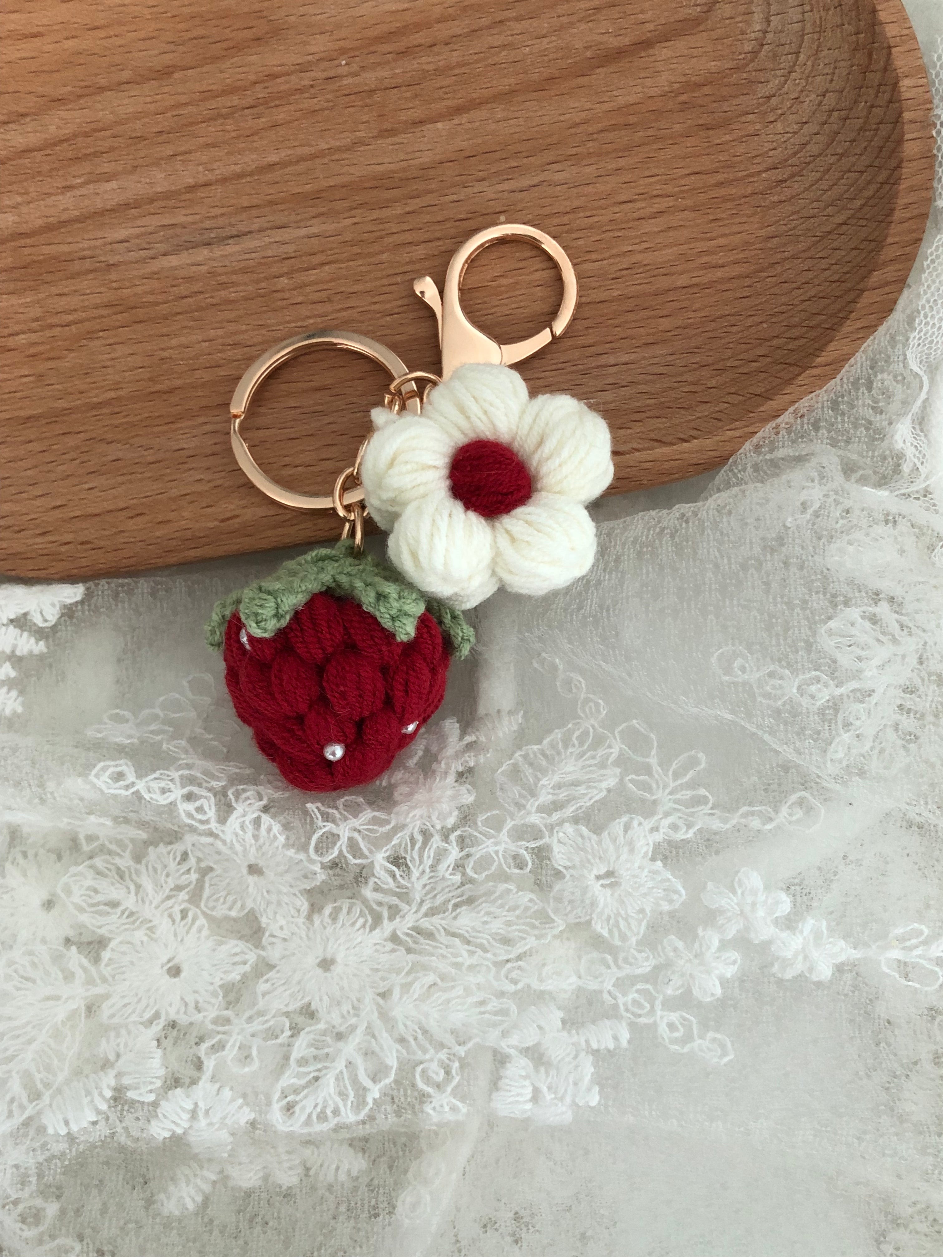 Crochet Keychain - Strawberry with Little Pearl -Handmade
