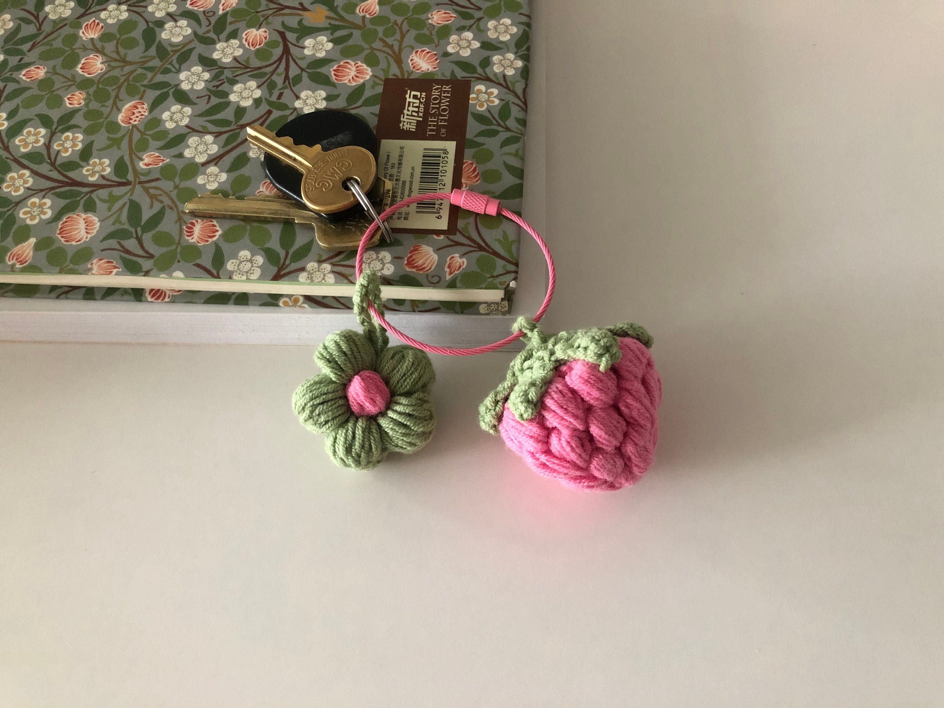 Crochet Keychain - Strawberry and Flower -Handmade