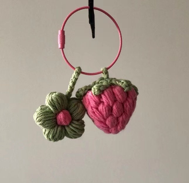 Crochet Keychain - Strawberry and Flower -Handmade