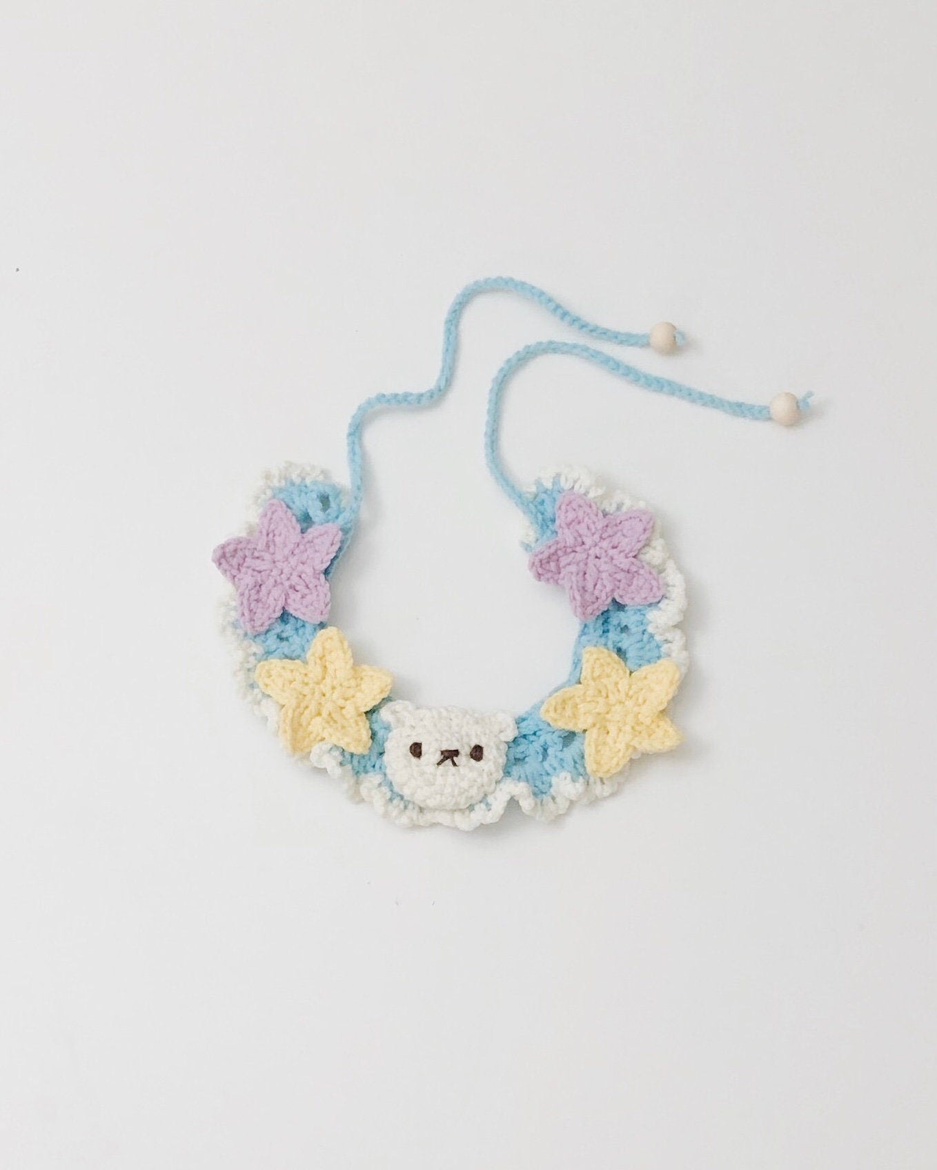Crochet pet bib - cute bear with stars-100% handmade - yarn knit