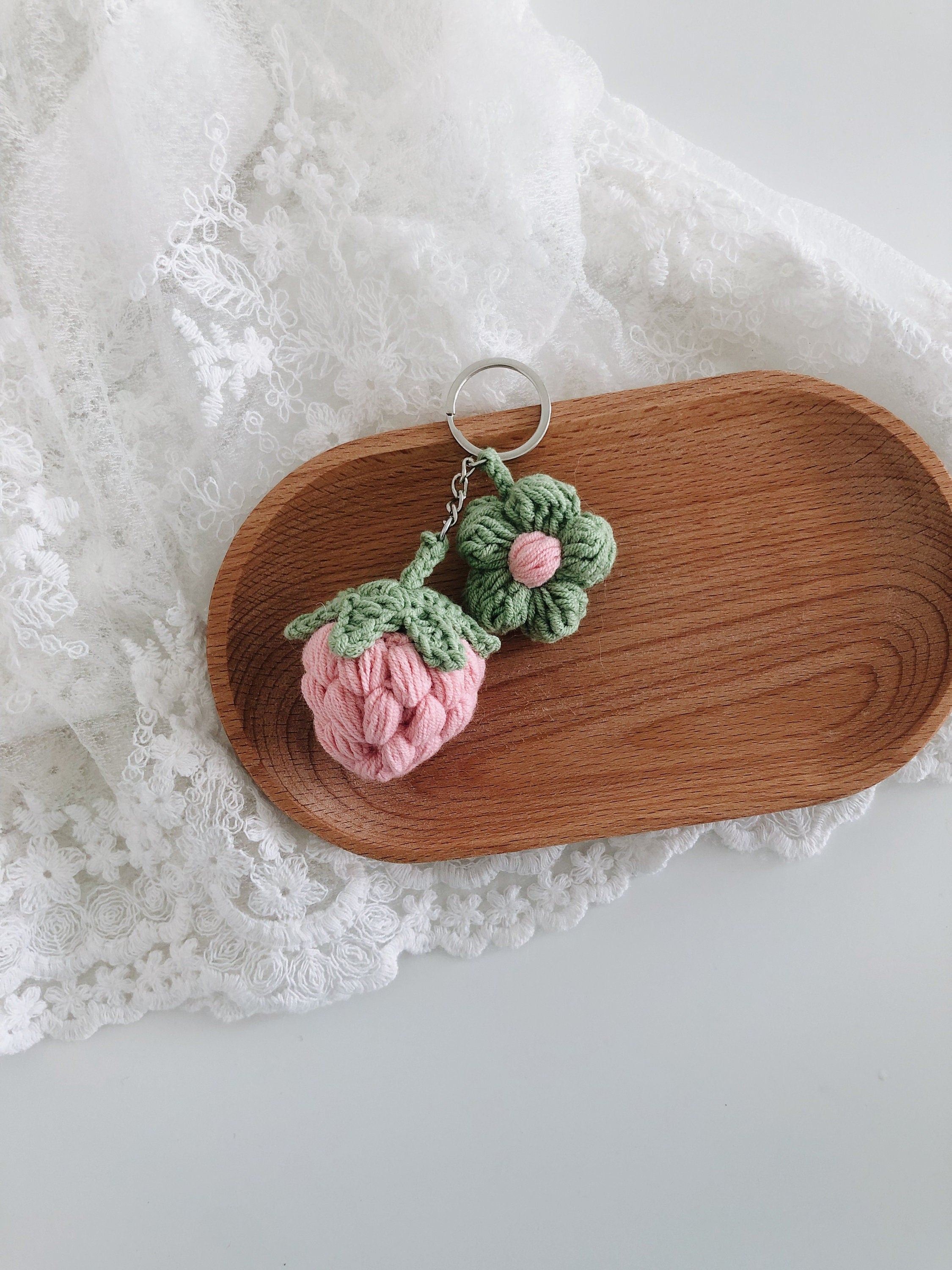 Crochet Keychain - Strawberry and Flower -Handmade