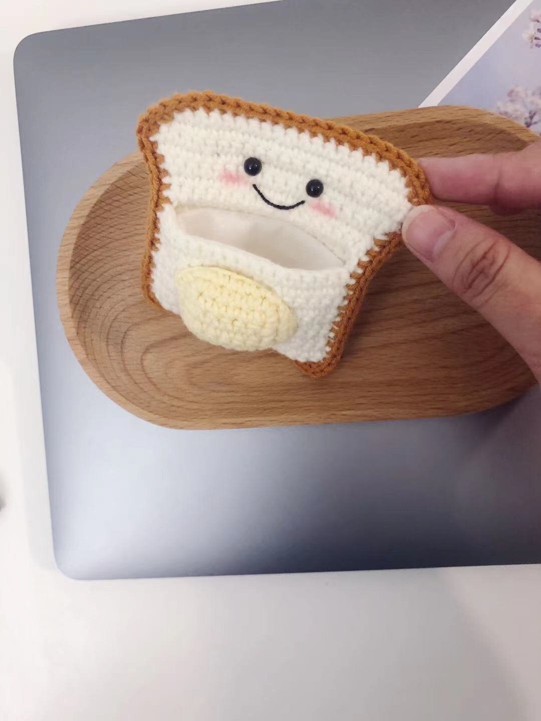 Crochet earphone case/storage/case/bag - toast with butter-100% Handmade