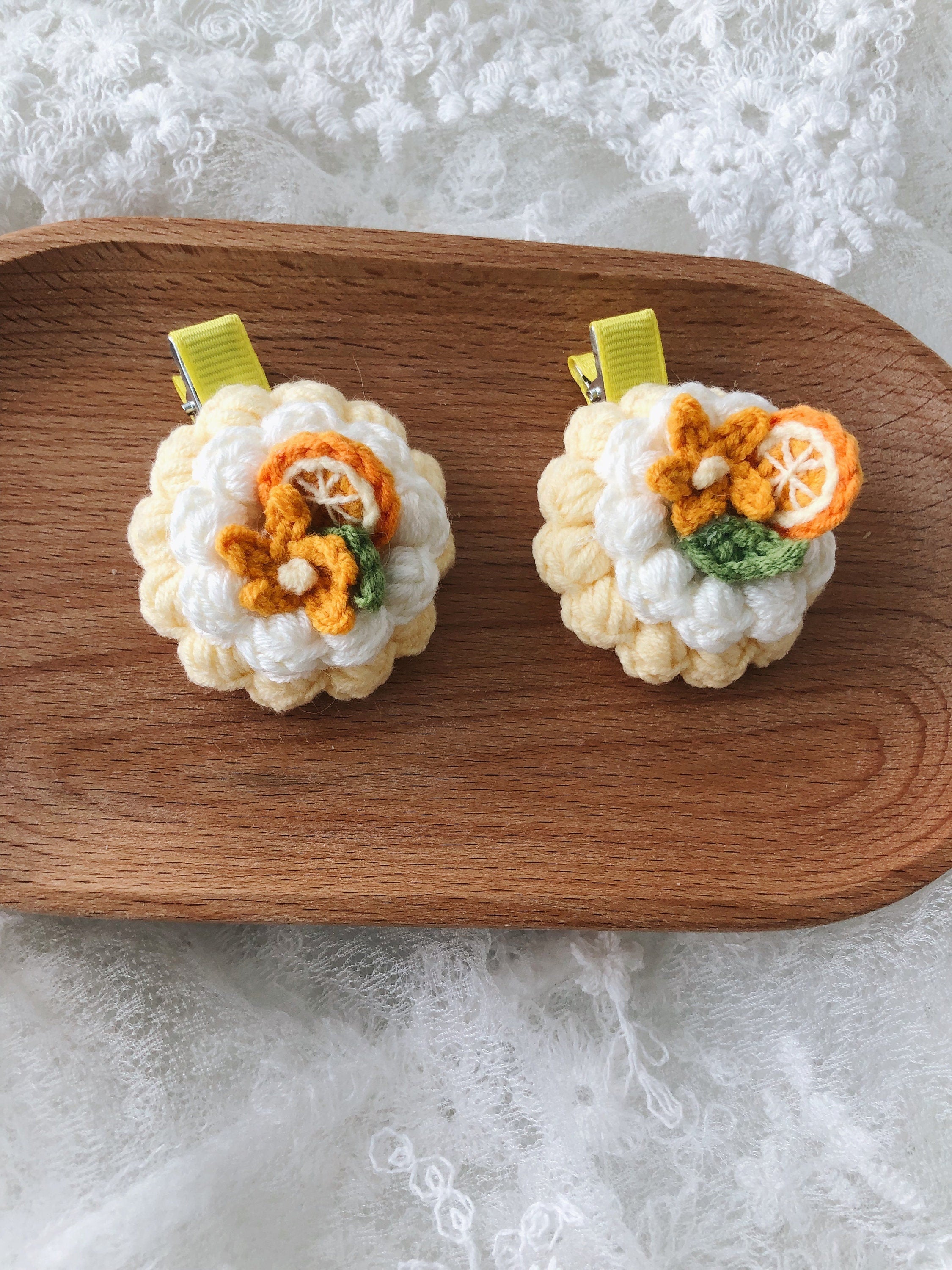 Crochet/Handmade Hair Clips/Hairpin - Orange Tart -Gifts to Kids/Girls