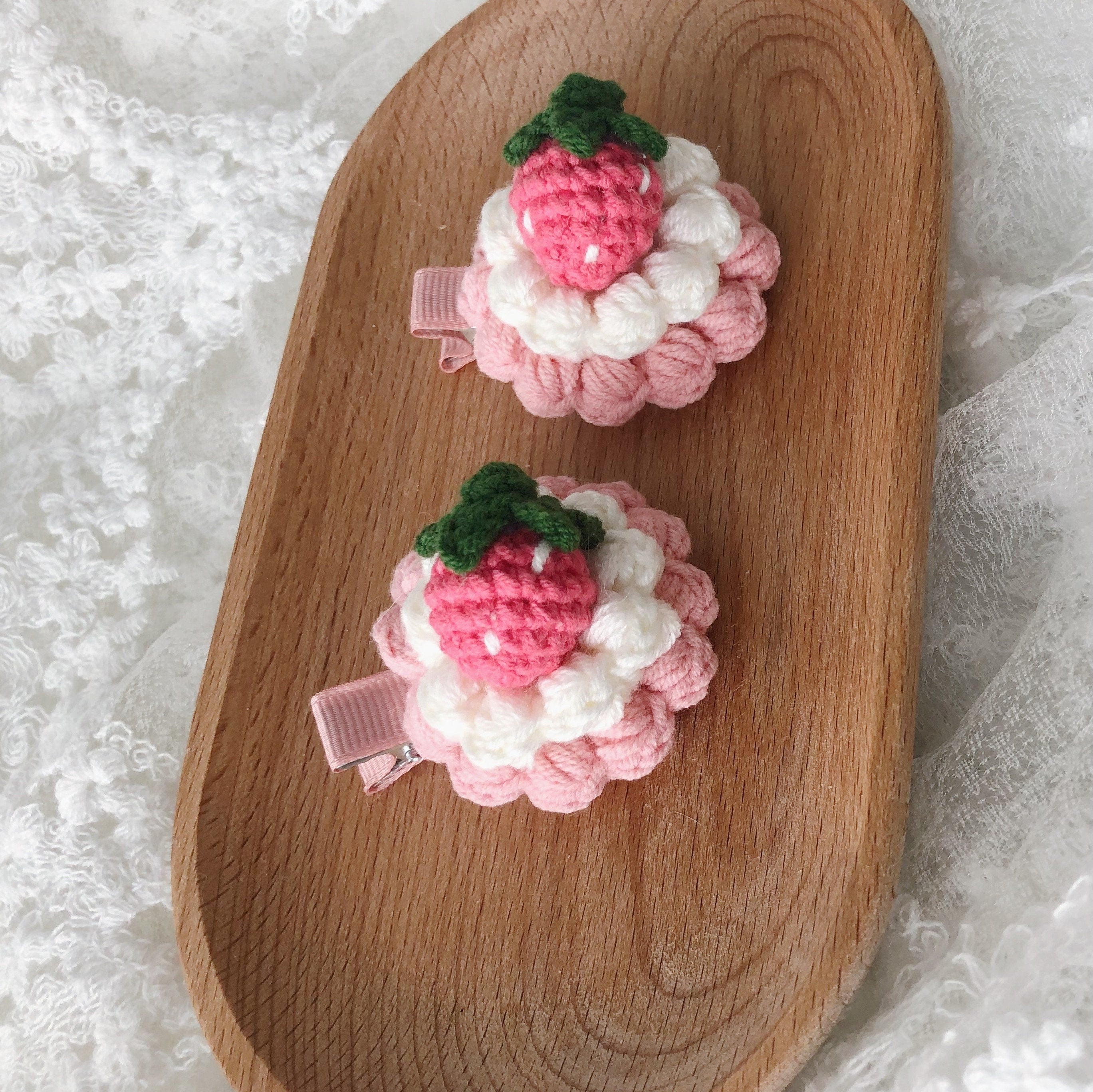 Crochet/Handmade Hair Clips/Hairpin - Strawberry Tart -Gifts to Kids/Girls