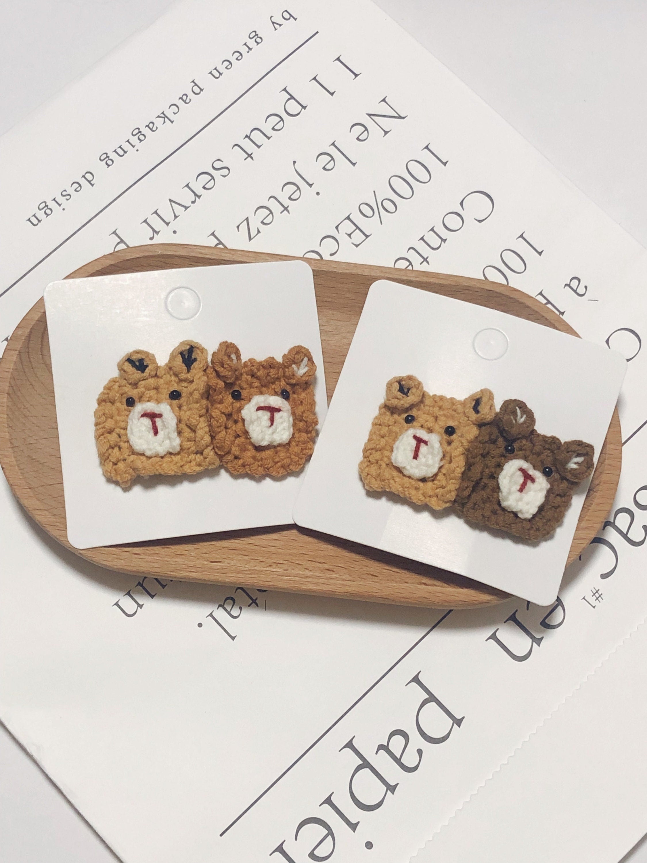 Crochet Hair Clips, Crochet Hairpins, Crochet Barrette, Handmade Hair Clips, Cartoon Hair Clips-Cookie Bears-Gifts to Kids/Women/Girls