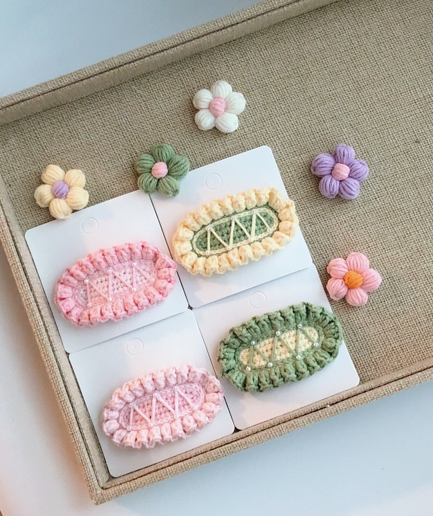 Crochet/Handmade Hair Clips/Hairpin with Little Pearls-Candy Color -Gifts to Kids/Girls
