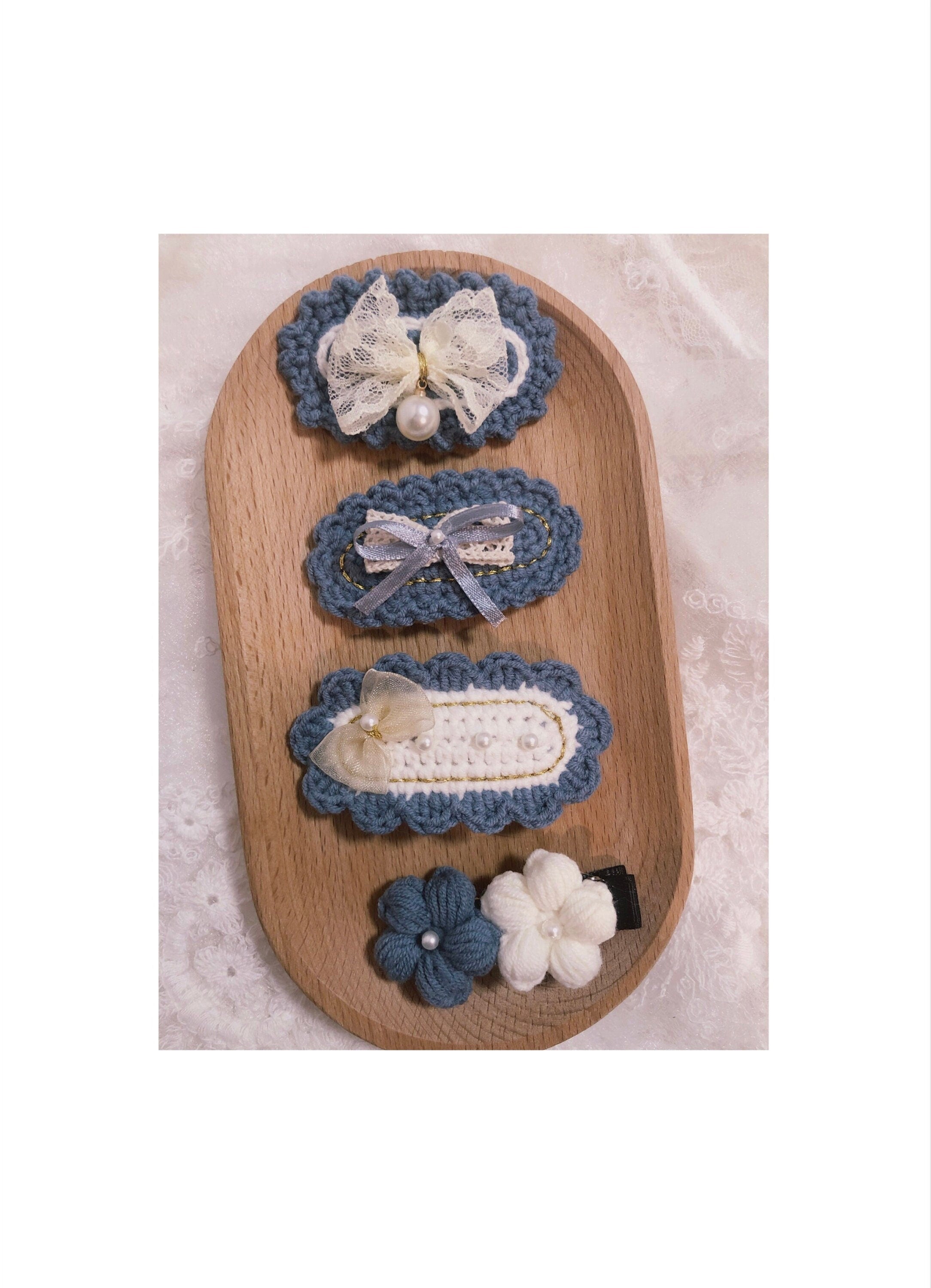 Crochet/Handmade Hair Clips/Hairpin -lace and pearl -Gifts to Kids/Girls