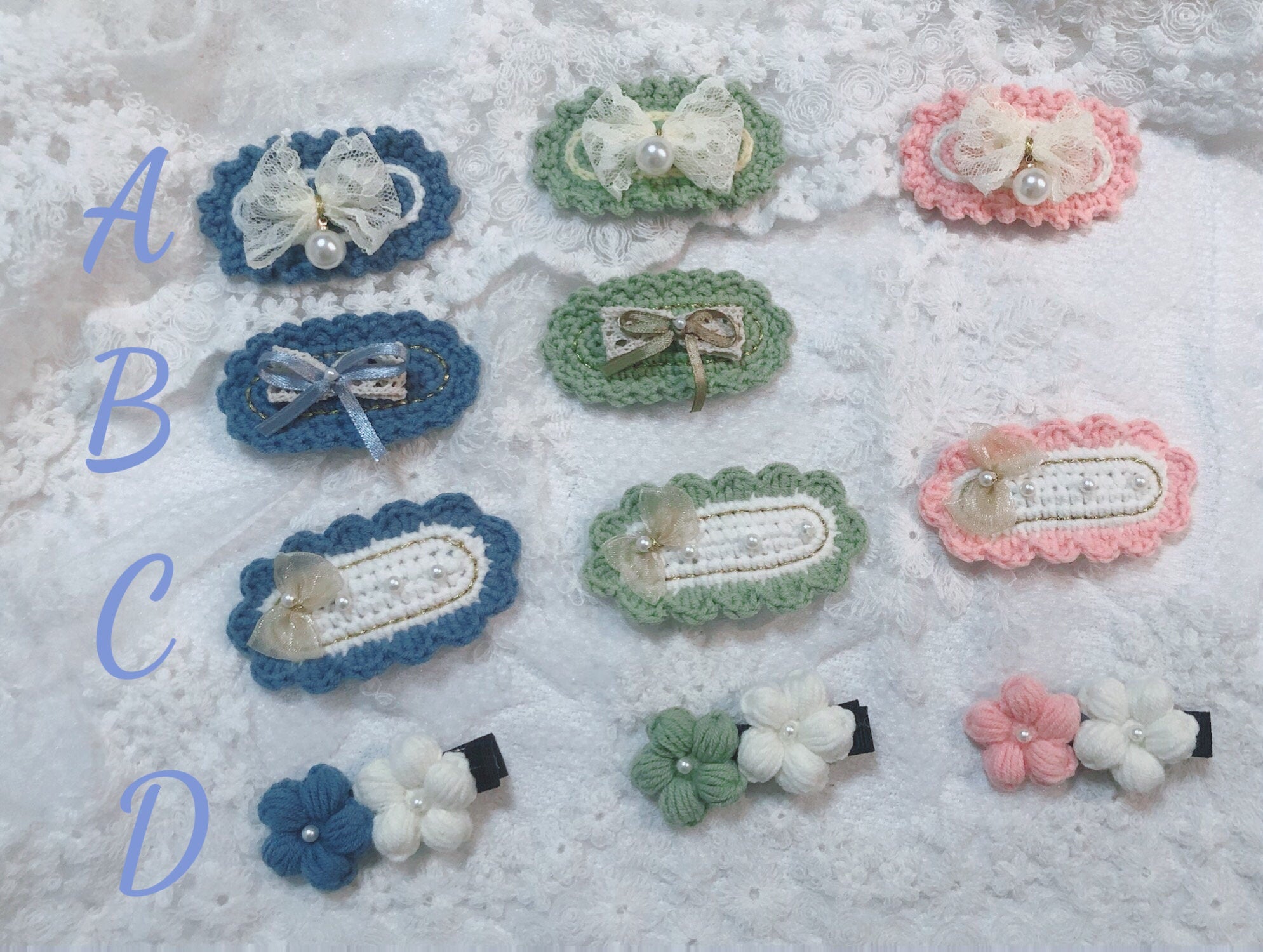 Crochet/Handmade Hair Clips/Hairpin -lace and pearl -Gifts to Kids/Girls