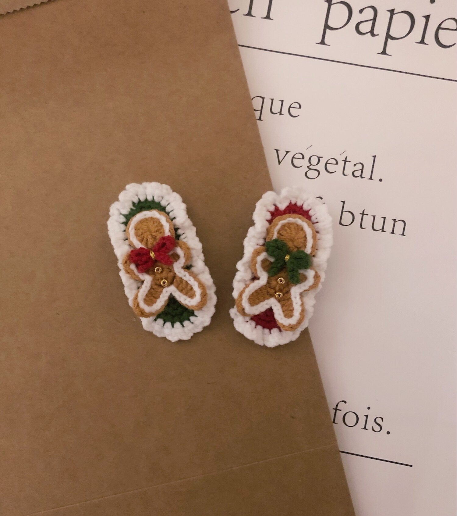 Crochet/Handmade Hair Clips/Hairpin -The Gingerbread Man -Christmas Gift