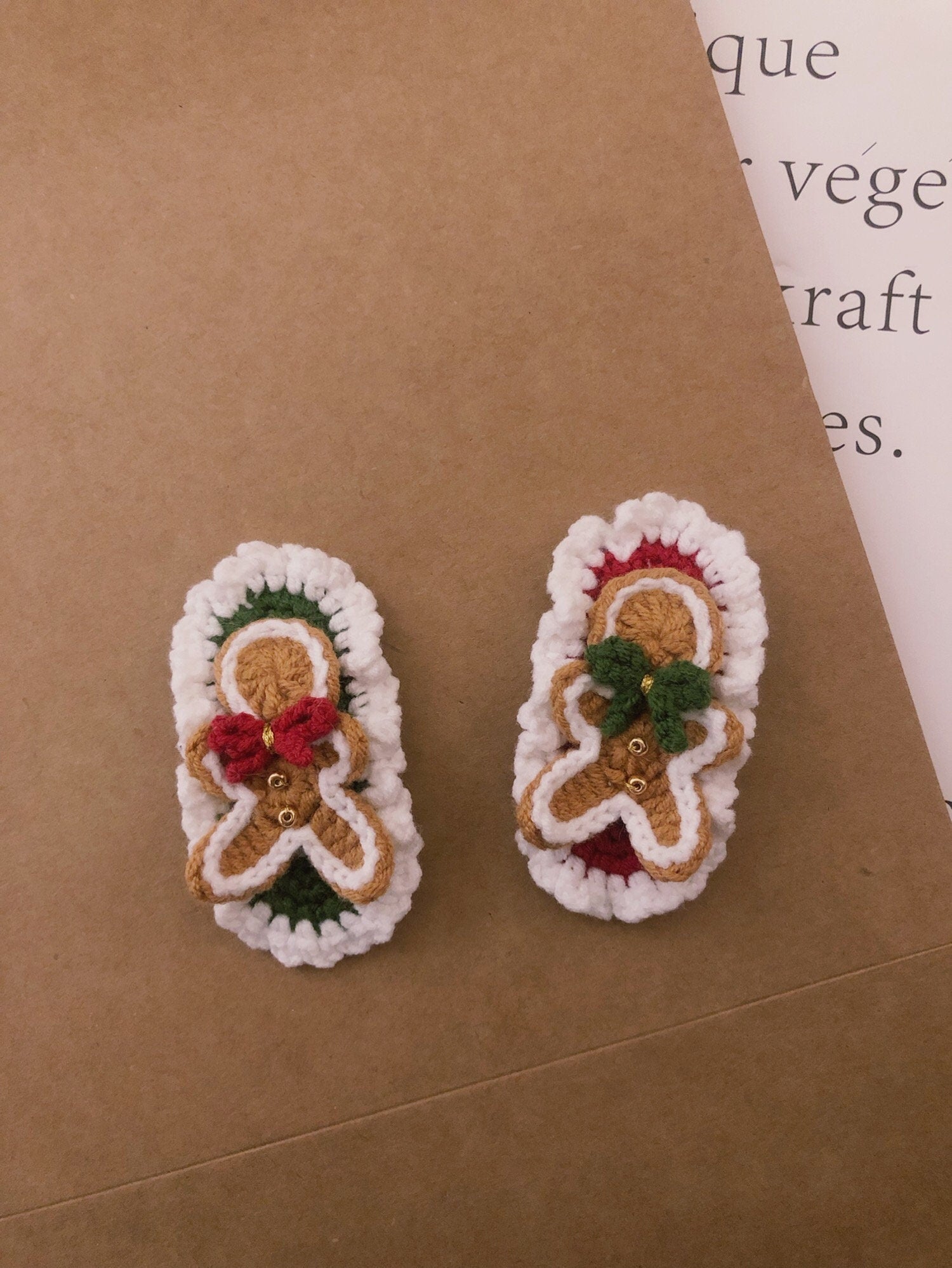 Crochet/Handmade Hair Clips/Hairpin -The Gingerbread Man -Christmas Gift