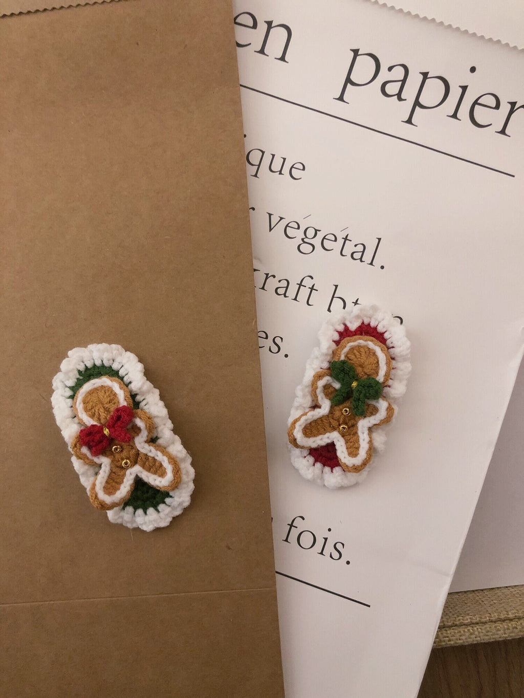 Crochet/Handmade Hair Clips/Hairpin -The Gingerbread Man -Christmas Gift