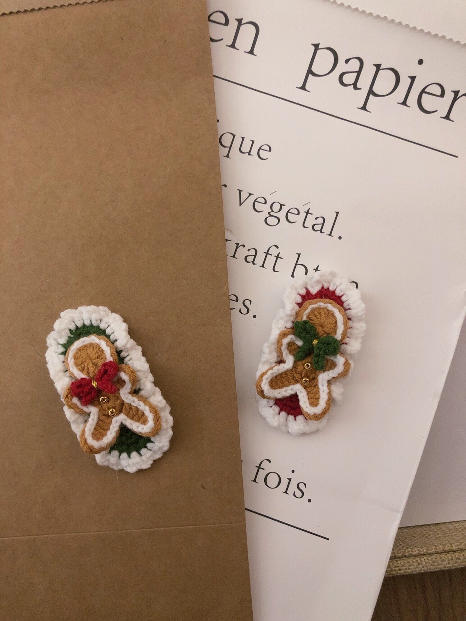 Crochet/Handmade Hair Clips/Hairpin -The Gingerbread Man -Christmas Gift