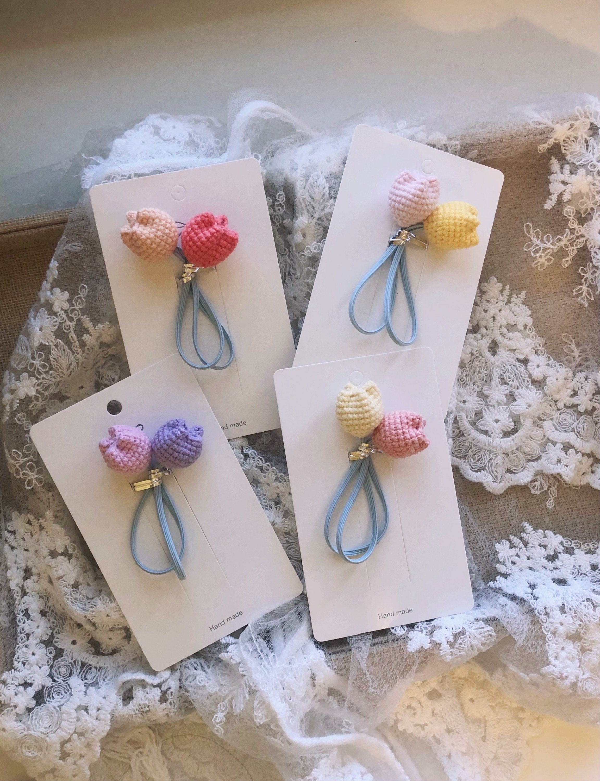 Crochet/Handmade Hair Tie/Hair Rope - Tulips - Gifts to Kids/Girls