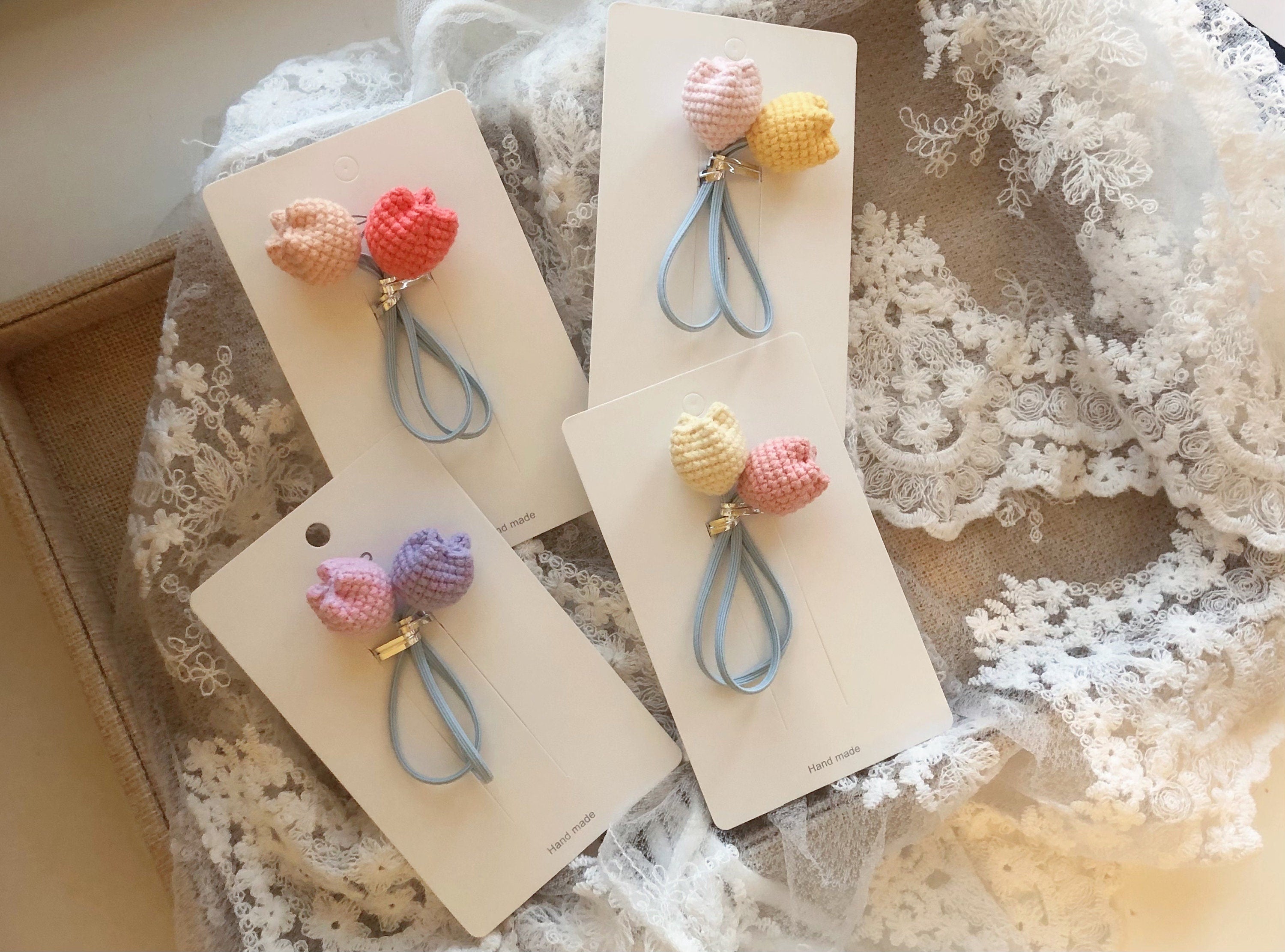 Crochet/Handmade Hair Tie/Hair Rope - Tulips - Gifts to Kids/Girls
