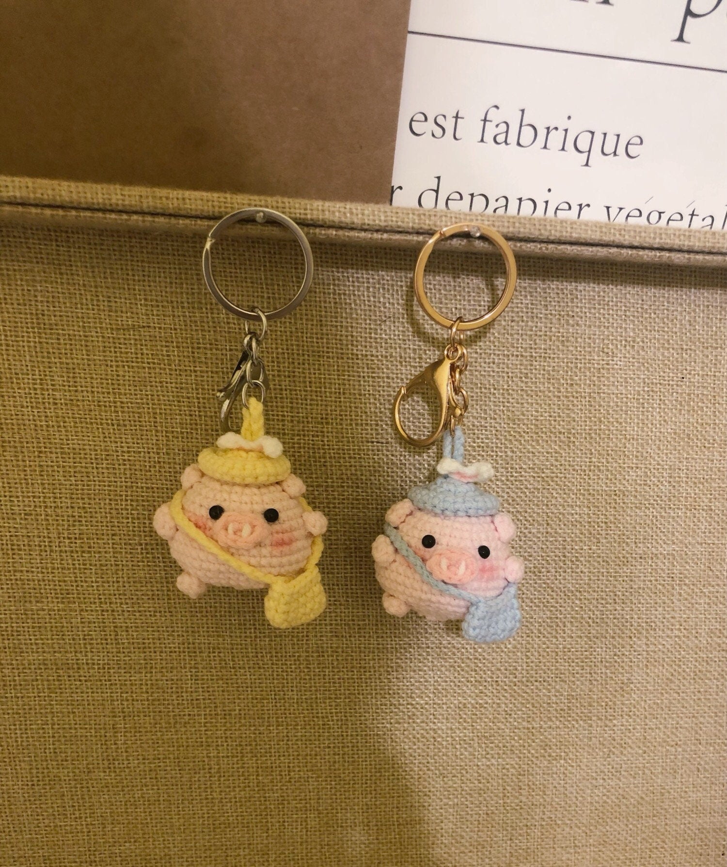 Crochet/Handmade/Knitted Keychain - Piggie with schoolbag -mKeychain-Cute Bag Accessories/Ornaments/Key Ring