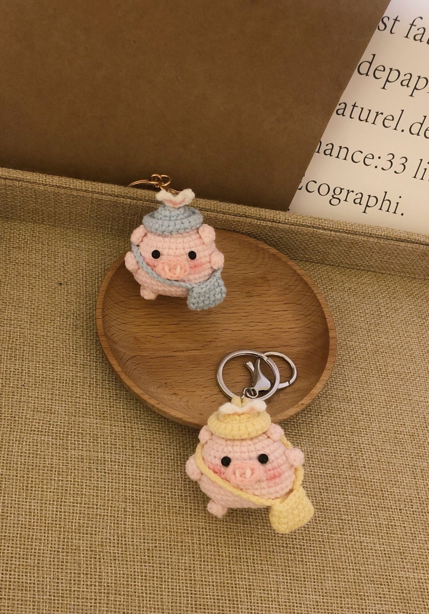 Crochet/Handmade/Knitted Keychain - Piggie with schoolbag -mKeychain-Cute Bag Accessories/Ornaments/Key Ring