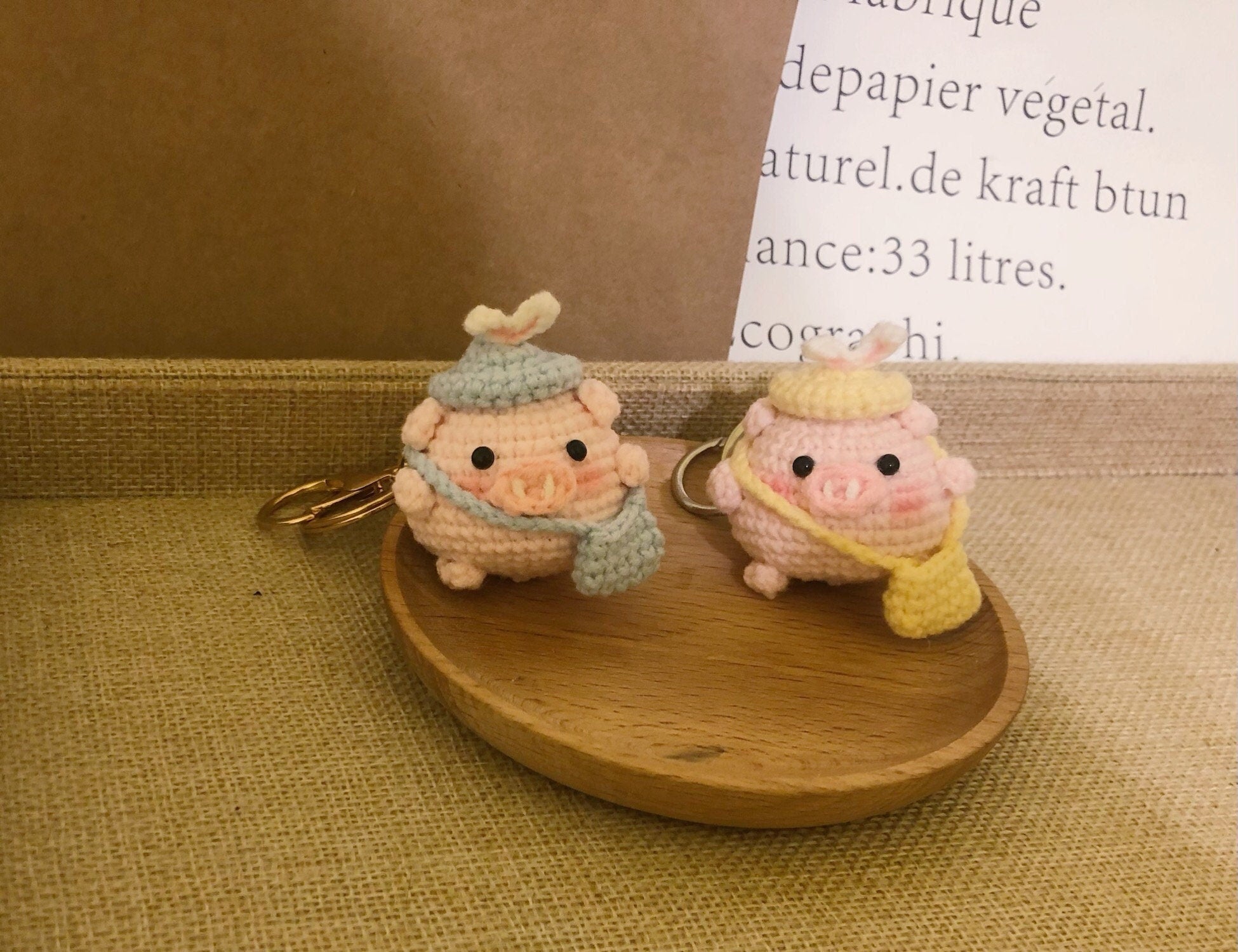 Crochet/Handmade/Knitted Keychain - Piggie with schoolbag -mKeychain-Cute Bag Accessories/Ornaments/Key Ring