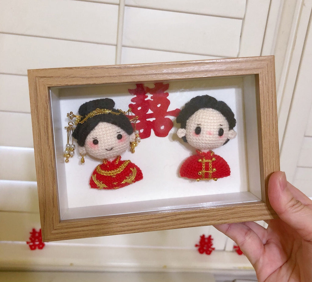 crochet wedding doll in Chinese traditional wedding dress- 100% handmade-wedding souvenirs