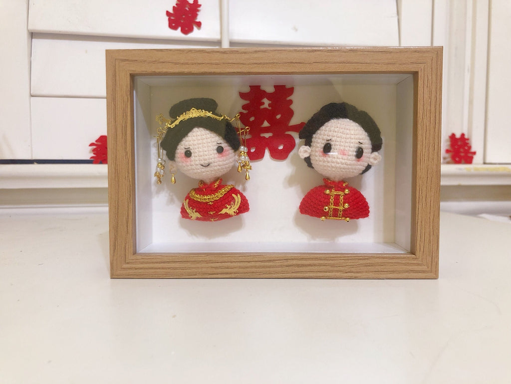 crochet wedding doll in Chinese traditional wedding dress- 100% handmade-wedding souvenirs