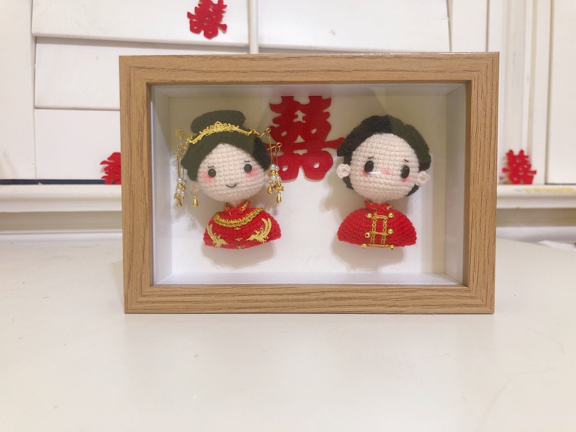 crochet wedding doll in Chinese traditional wedding dress- 100% handmade-wedding souvenirs
