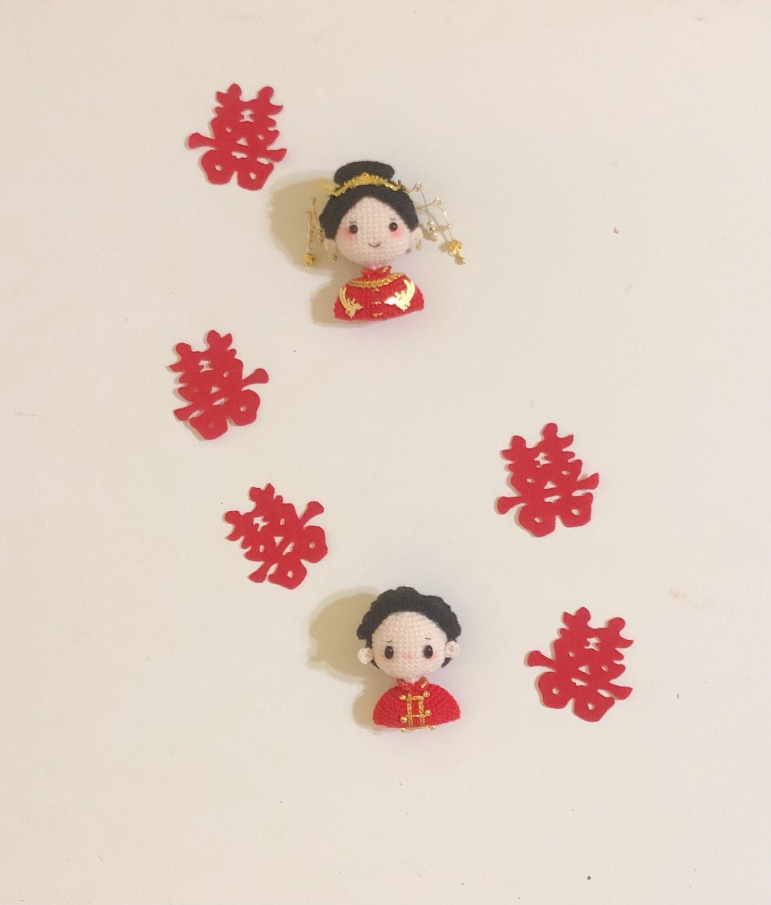 crochet wedding doll in Chinese traditional wedding dress- 100% handmade-wedding souvenirs