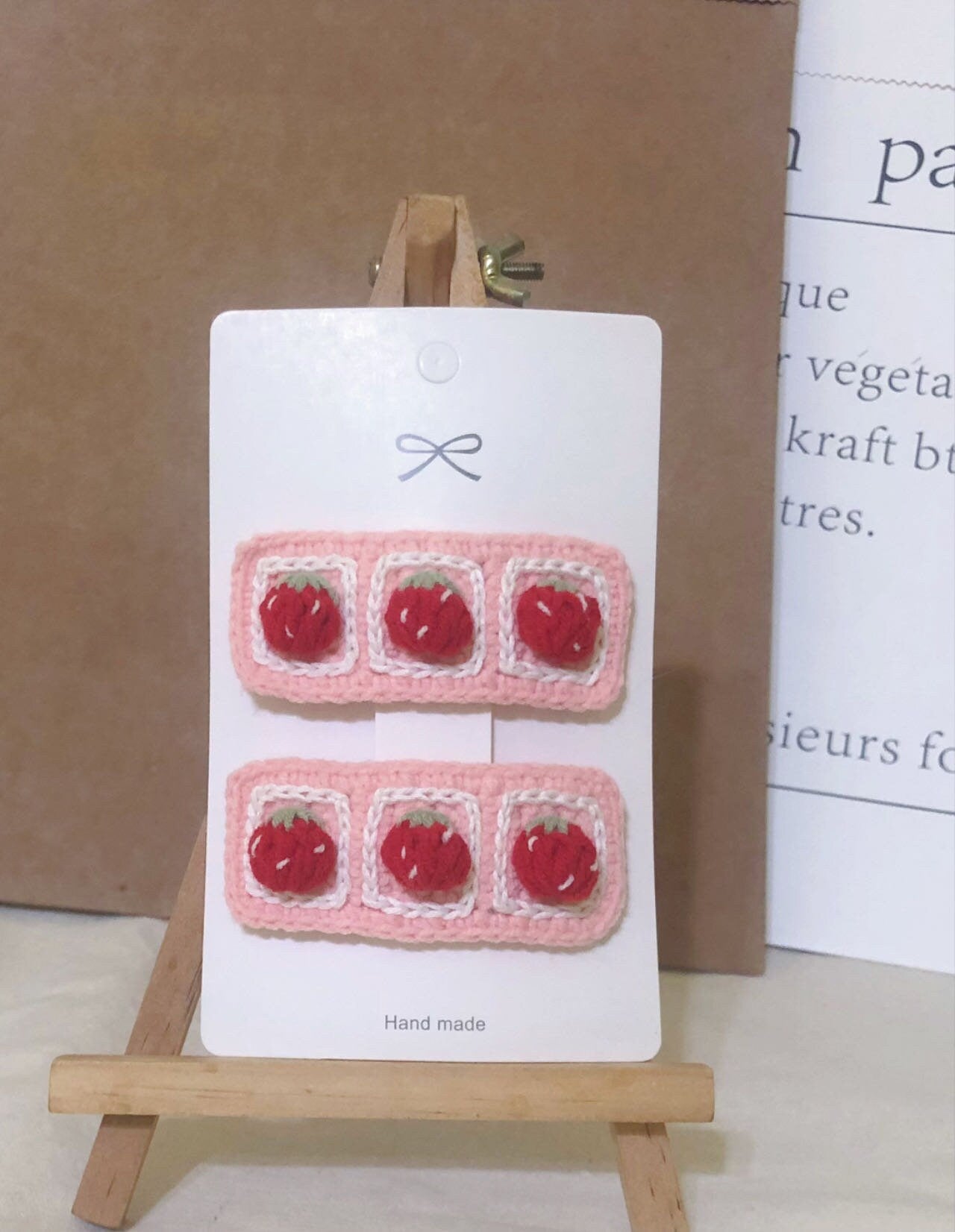 Crochet/Handmade Hair Clips/Hairpin/Fringe Pin/Bang Pin - Strawberries in Square