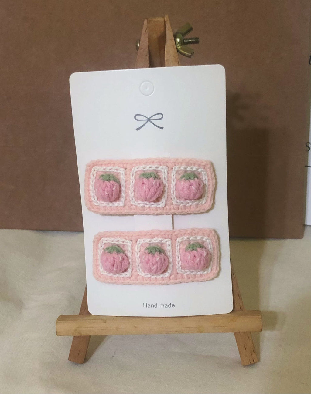 Crochet/Handmade Hair Clips/Hairpin/Fringe Pin/Bang Pin - Strawberries in Square