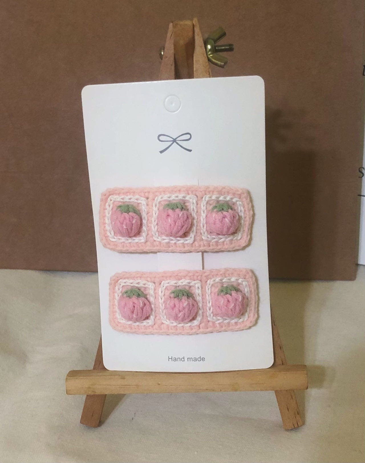 Crochet/Handmade Hair Clips/Hairpin/Fringe Pin/Bang Pin - Strawberries in Square