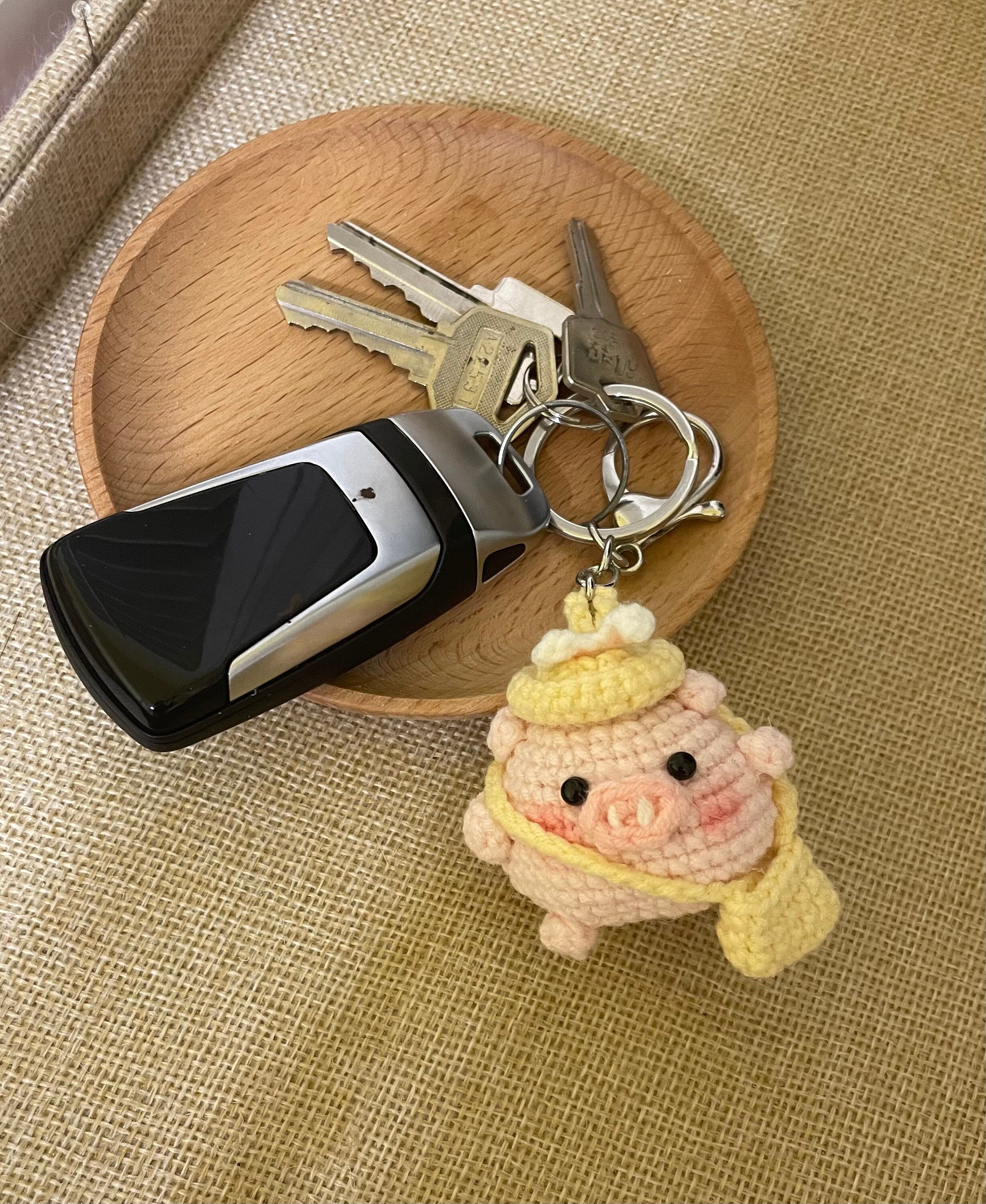 Crochet/Handmade/Knitted Keychain - Piggie with schoolbag -mKeychain-Cute Bag Accessories/Ornaments/Key Ring