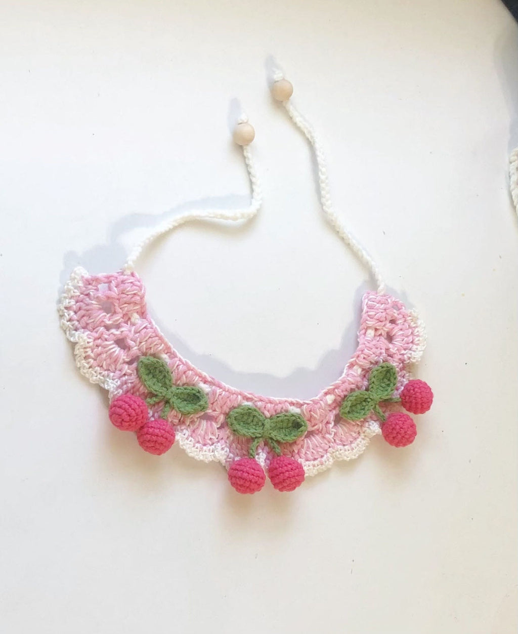 crochet pet collar - Pink Cherries - 100% handmade
