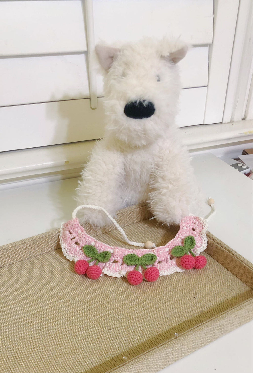 crochet pet collar - Pink Cherries - 100% handmade