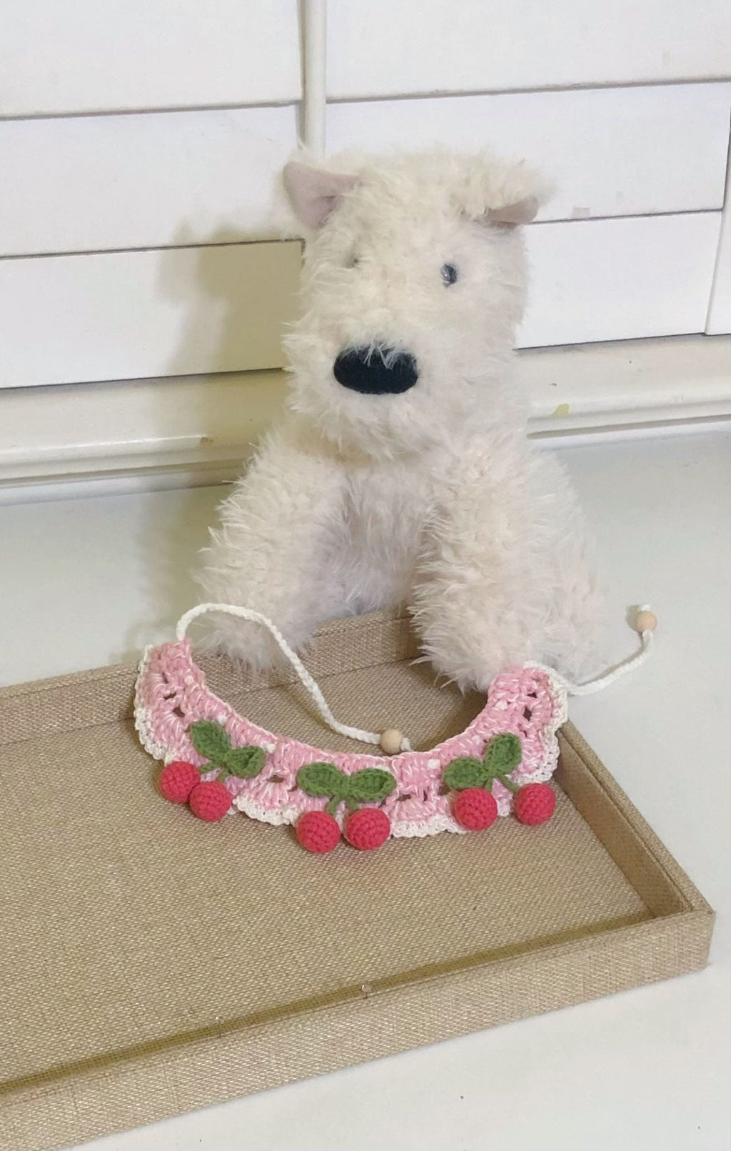 crochet pet collar - Pink Cherries - 100% handmade