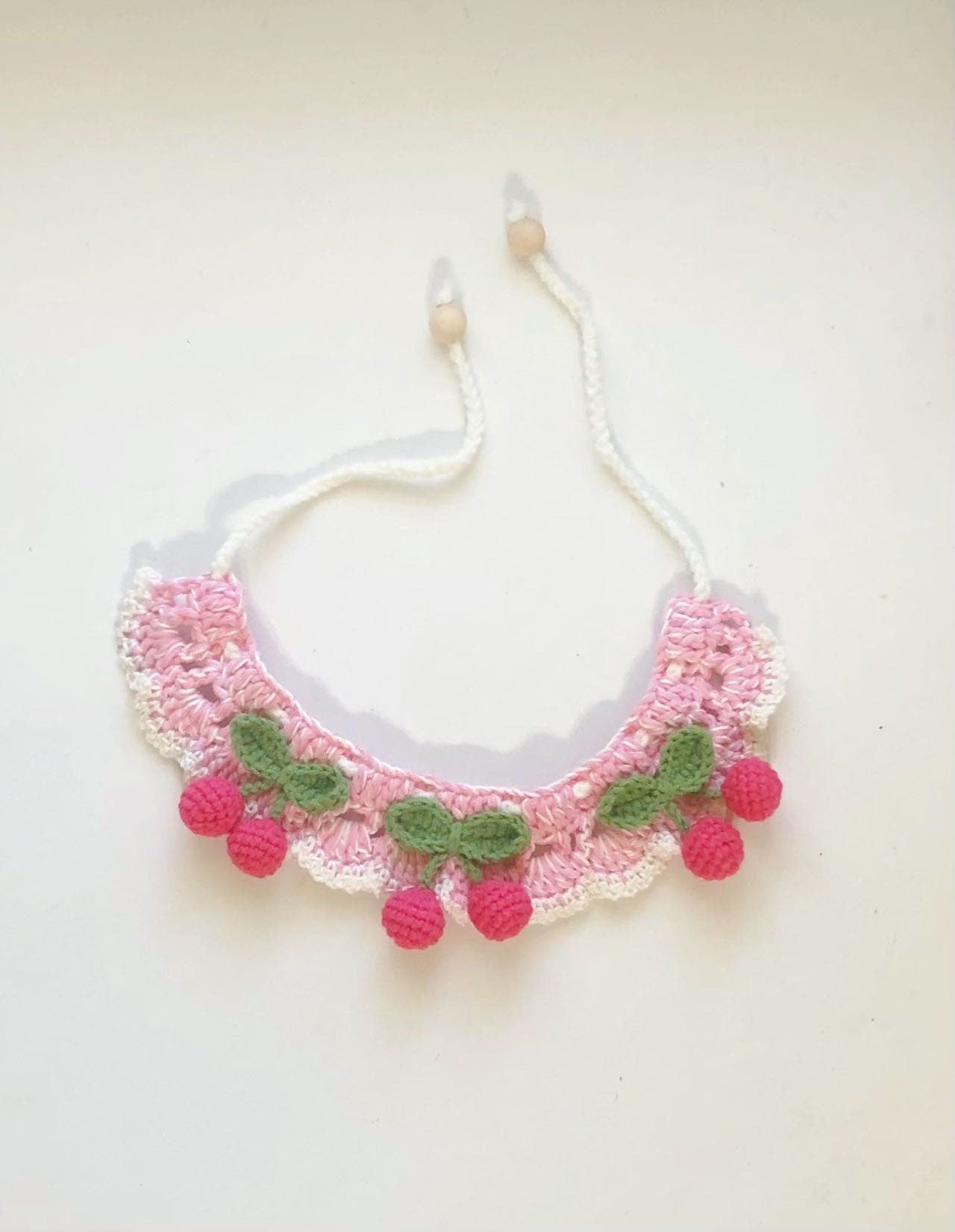 crochet pet collar - Pink Cherries - 100% handmade