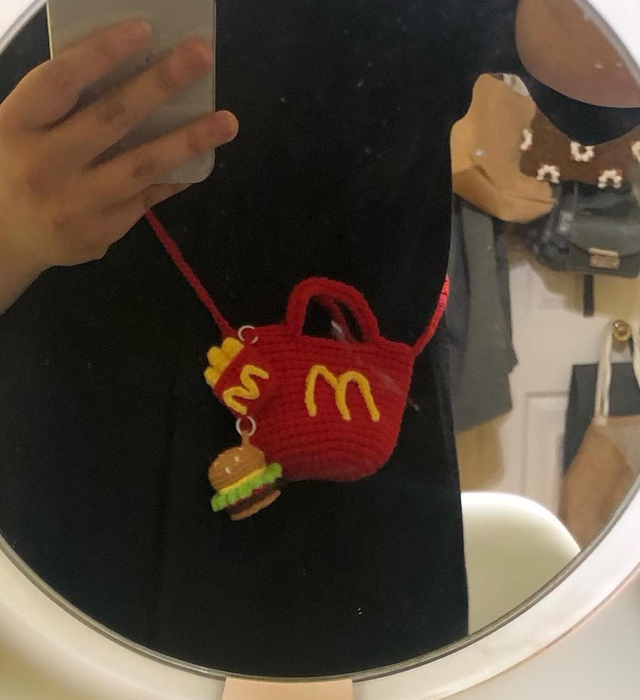 Crochet McDonald's mini crossbody bag with hamburger and fried chips - for earphone case/keychains- 100% handmade