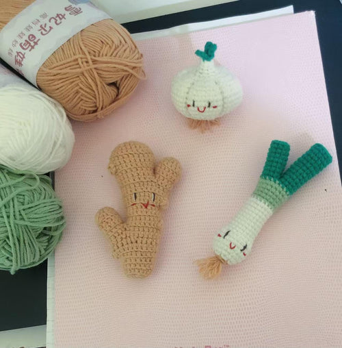 Crochet Fridge Magnets - Seasoning Vegetables - Crochet Green Onion/Ginger/Garlic - 100% handmade