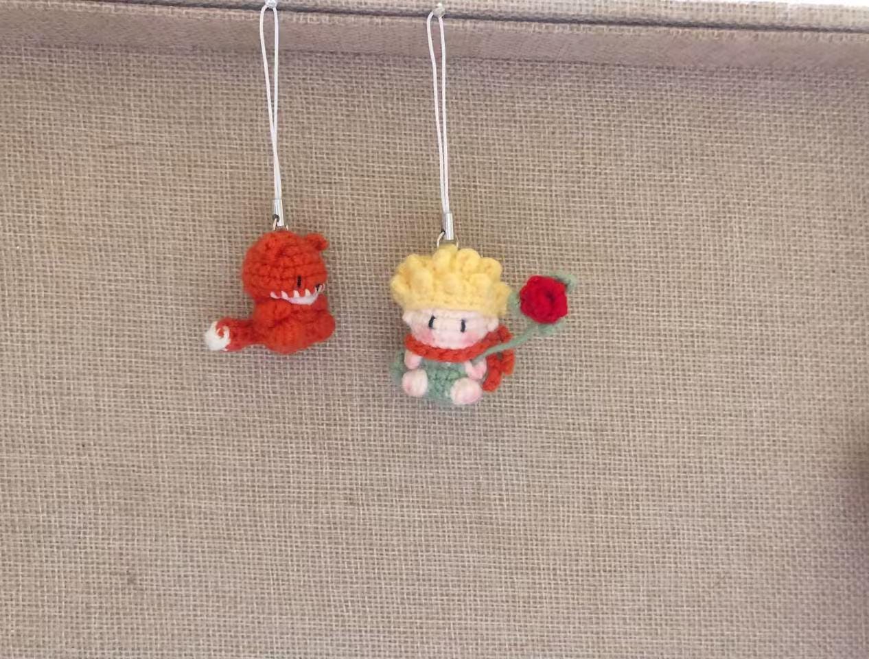 Crochet Pendant/Keychain/Ornament - The Little Prince with Rose and Fox - 100% Handmade