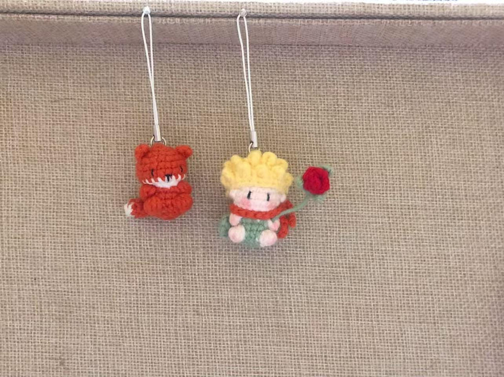 Crochet Pendant/Keychain/Ornament - The Little Prince with Rose and Fox - 100% Handmade