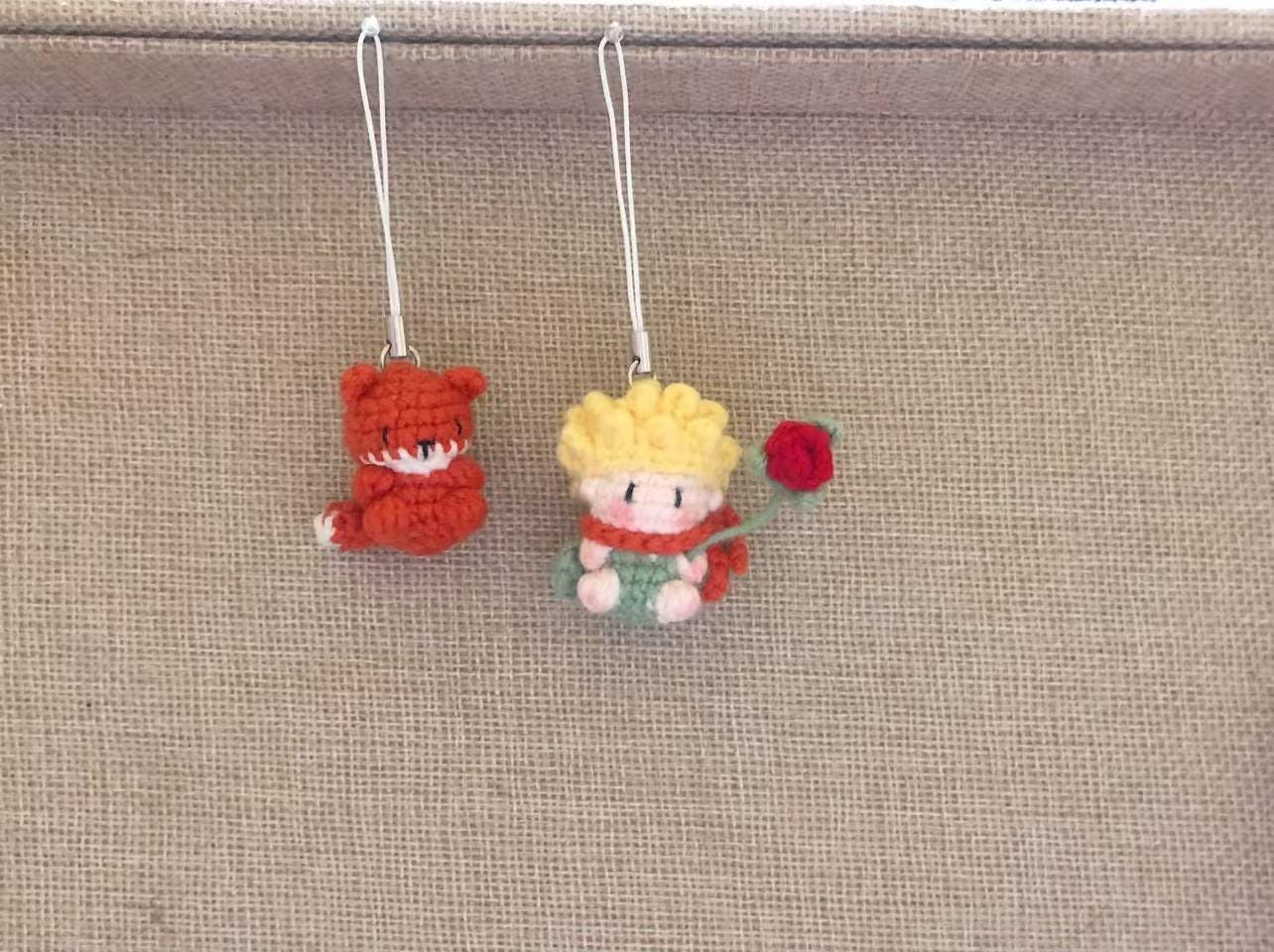 Crochet Pendant/Keychain/Ornament - The Little Prince with Rose and Fox - 100% Handmade