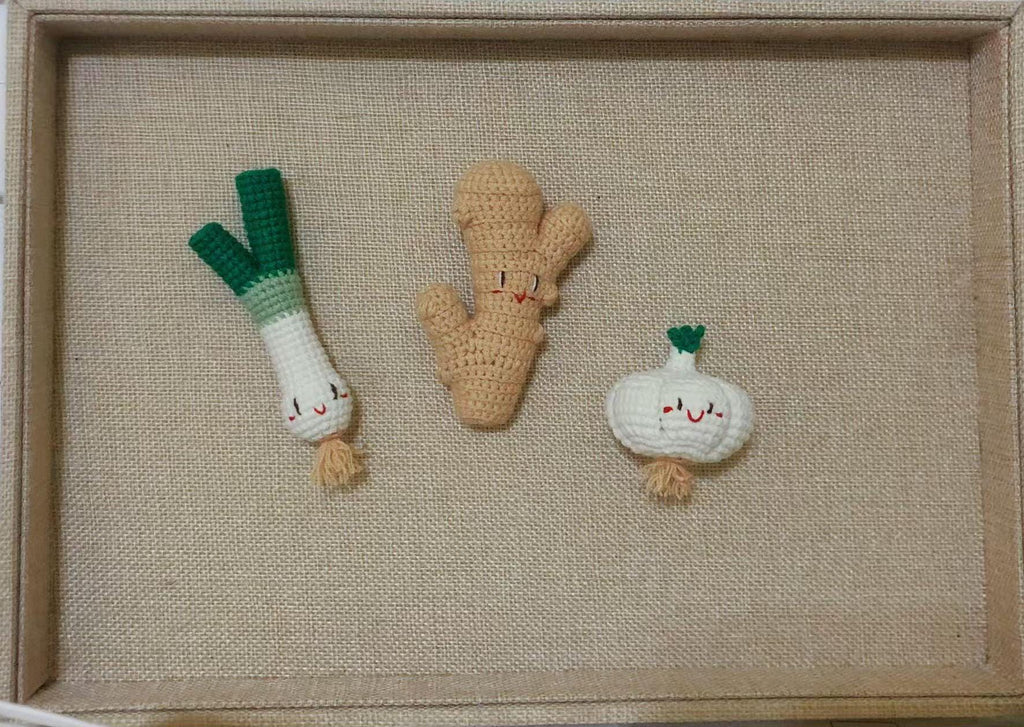 Crochet Fridge Magnets - Seasoning Vegetables - Crochet Green Onion/Ginger/Garlic - 100% handmade